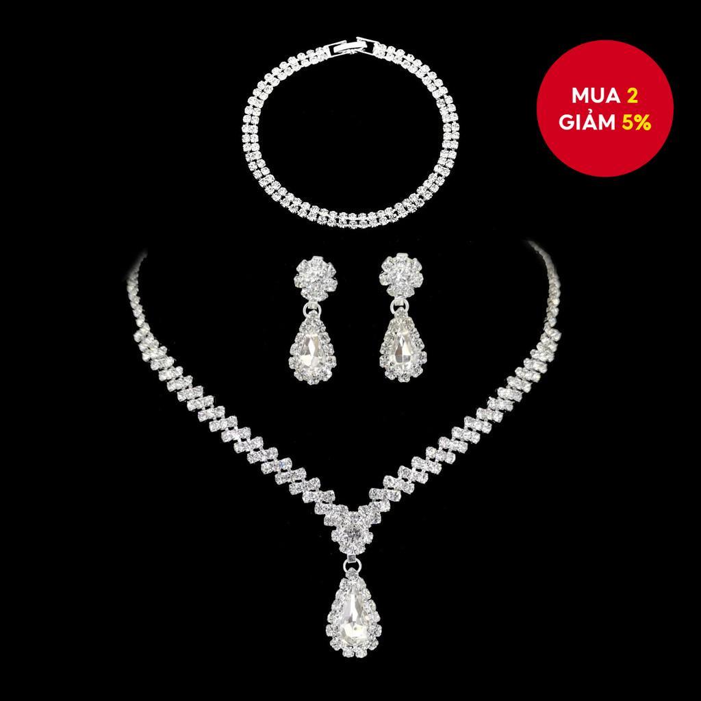 Bộ trang sức cưới châu Âu Vòng cổ Bông tai Vòng tay Cô dâu sang trọng