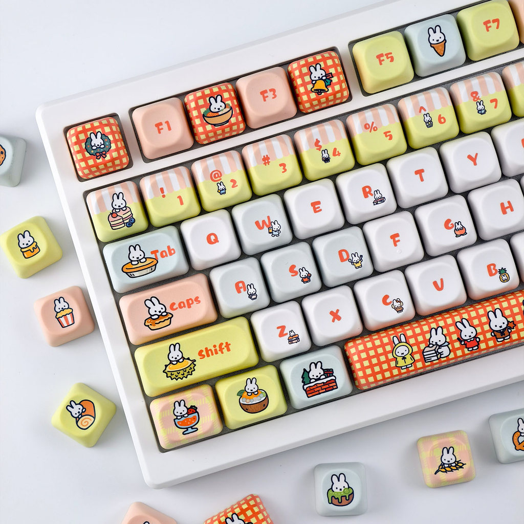 Miffy Keycap MOA Profile 130 Phím PBT Nhuộm Thăng Hoa Aula F75 F99 RK100 Keycaps Cơ Hình Tròn Hoạt H