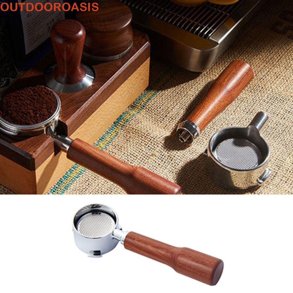 OUTDOROASIS Máy lọc cà phê không đáy, Tay cầm lọc Espresso đa năng 3 tai, Tay cầm bằng gỗ cầm tay Ph