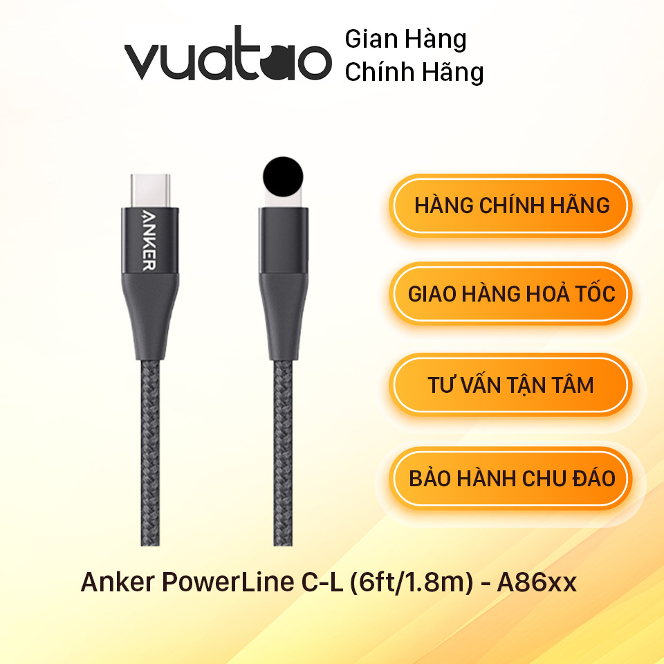[HÀNG USA] Cáp Anker PowerLine C-L (6ft/1.8m) - A8653 - A8623 - A8633 - A8663