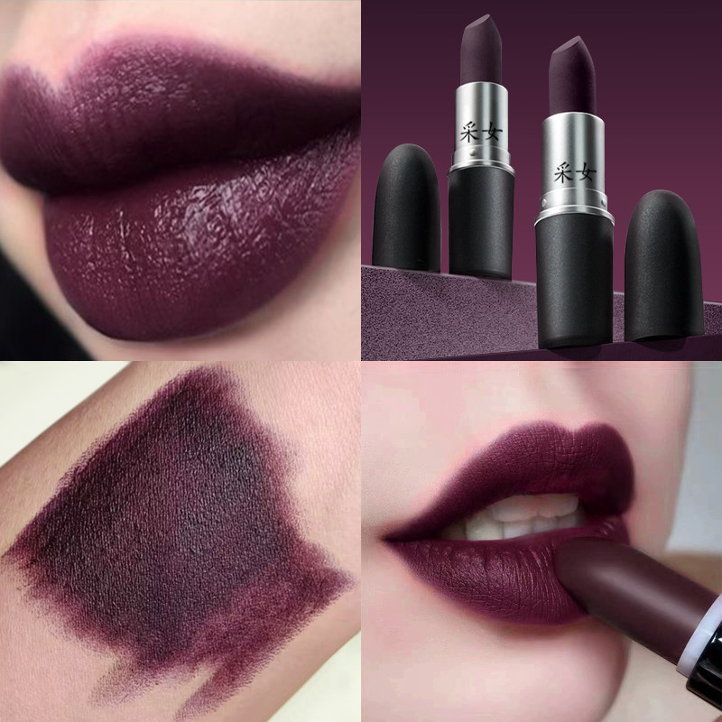 Dì Màu Son Môi Nữ Màu Đậm Anh Đào Màu Đen Đỏ Maroon Đen Tối Dòng Màu Tím Tím Retro Nho Tím Tím Tím T