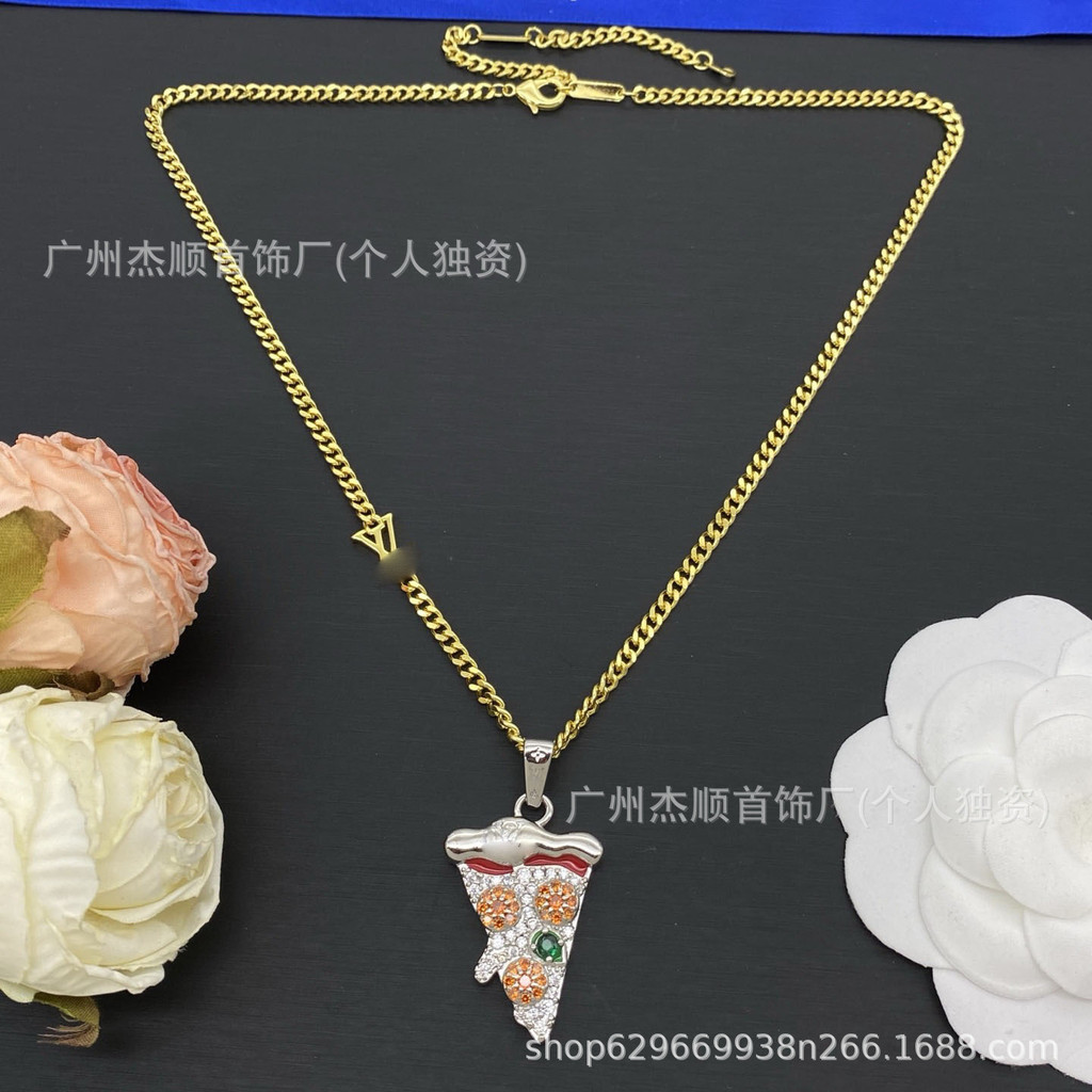 W1NT Cute Mini Pizza Pendant with Letters L Gold-plated copper necklace