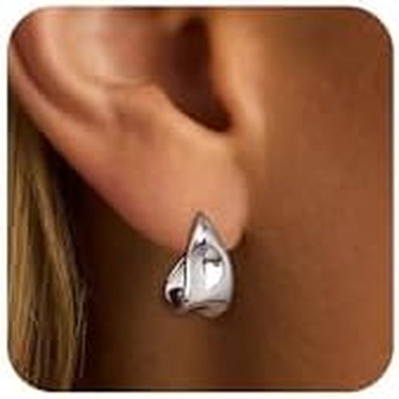 Chunky Gold Stud Earrings for Women 14k Gold Plated Hypoallergenic Earrings Statement Trendy Fashion