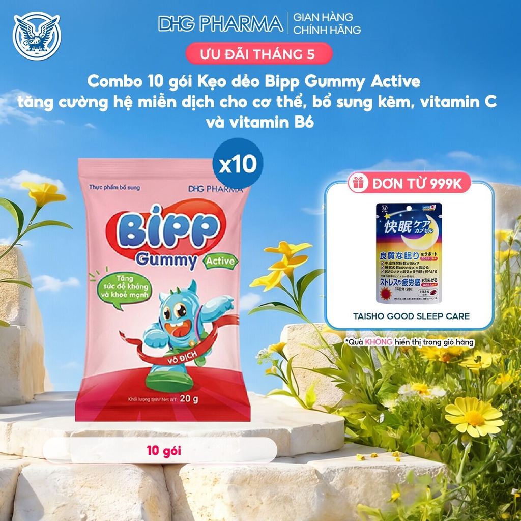 Combo 10 gói Kẹo dẻo Bipp Gummy Active tăng cường hệ miễn dịch cho cơ thể, bổ sung kẽm, vitamin C và