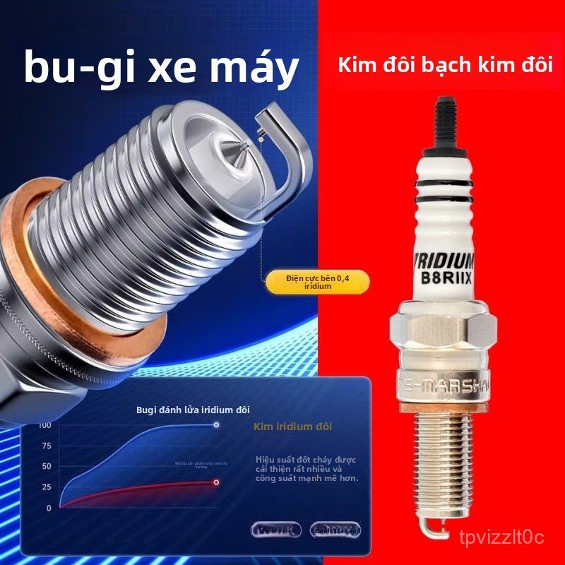 Bugi đánh lửa kép iridium cho xe máy A7RIU D8TC CR8EIX Hoàng Long300Bàn đạp125 NS110Nguyên Bản