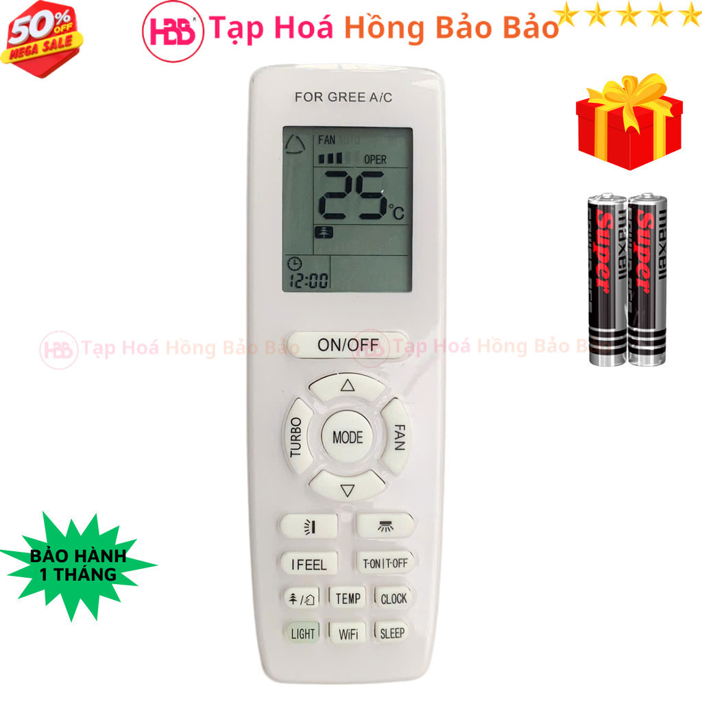 Điều khiển điều hoà GREE Mã 05, remote máy lạnh GREE GWC18PC-K3D0P4 - Tặng pin - Hồng Bảo Bảo