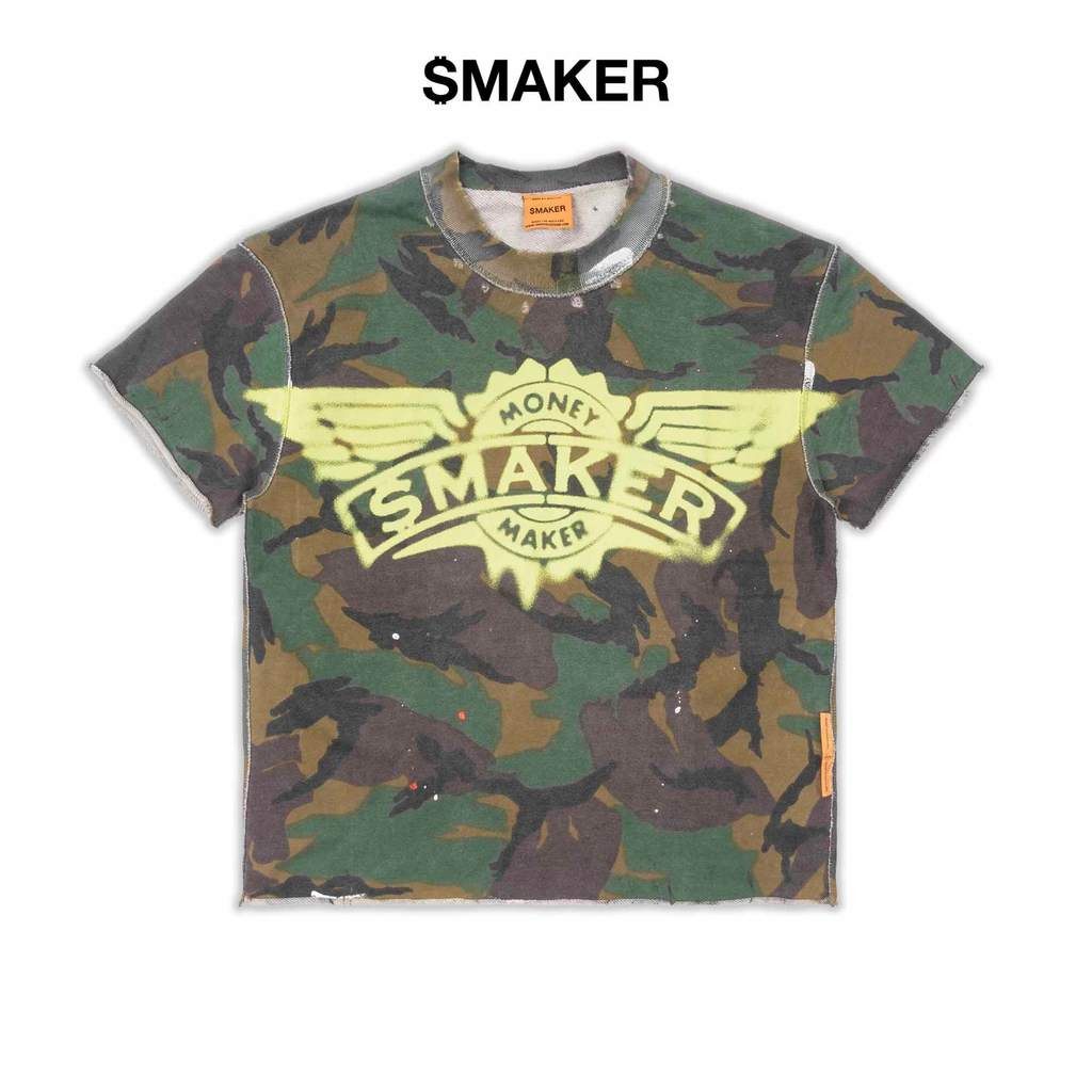 [SMAKER] Áo thun 100% cotton màu camo lính - WINGS CAMO WASHED TEE
