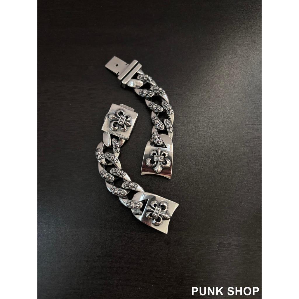 Chrome Hearts Dây đeo đồng hồ Bạc 925 Hoa đầy đủ Vòng tay họa tiết neo Phong cách đa năng 0257