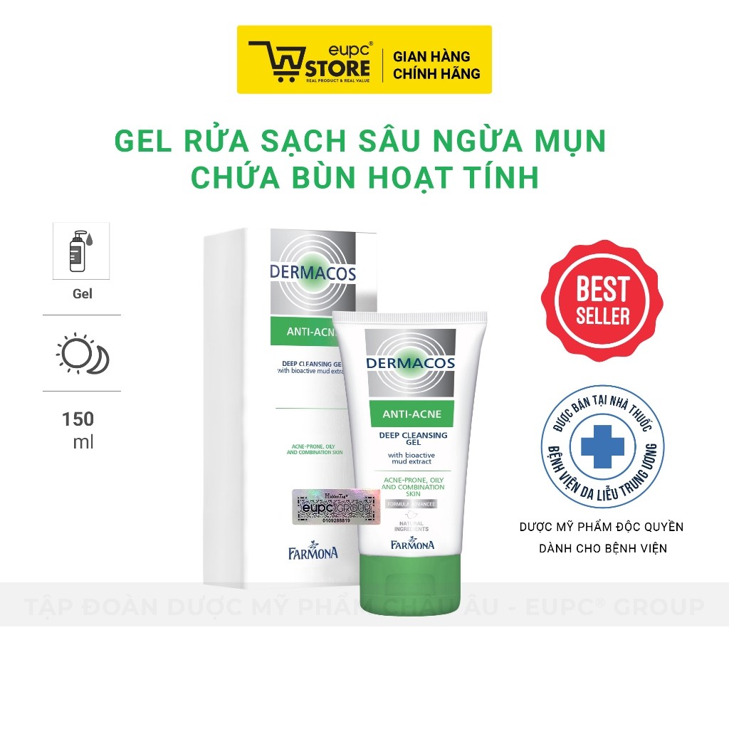  Sữa Rửa Mặt Farmona Dermacos Anti-Acne 150ml Dạng Gel Sạch Sâu Giảm Mụn Chứa Bùn Hoạt Tính Cho Da Hỗn Hợp Nhạy Cảm 