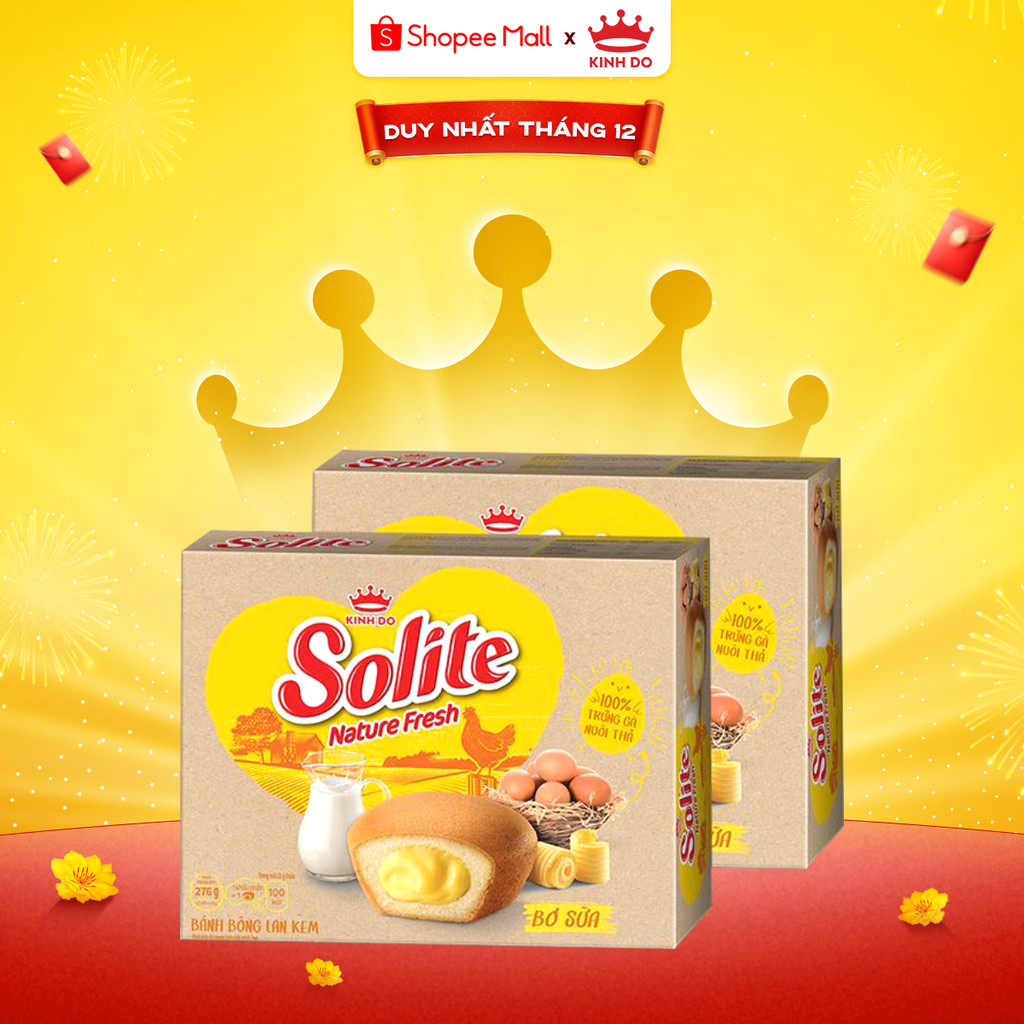  Bánh Bông Lan Solite Nature Fresh Kem Bơ Sữa Được Làm Từ 100% Trứng Gà Nuôi Thả Combo 2 Hộp X 276G 