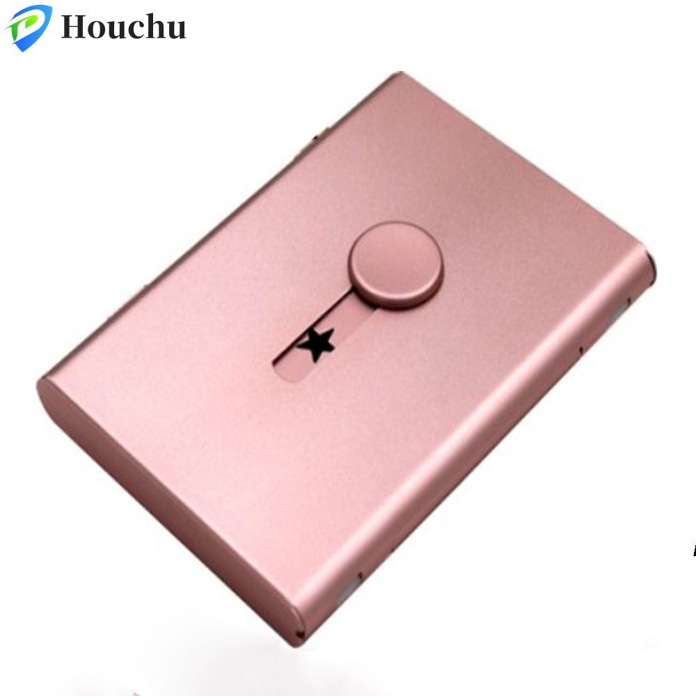 HOUCHU Thumb Slide Out Business Name Card Holder Scrub Creative Wallet Box Metal Men Star ID Card Ca