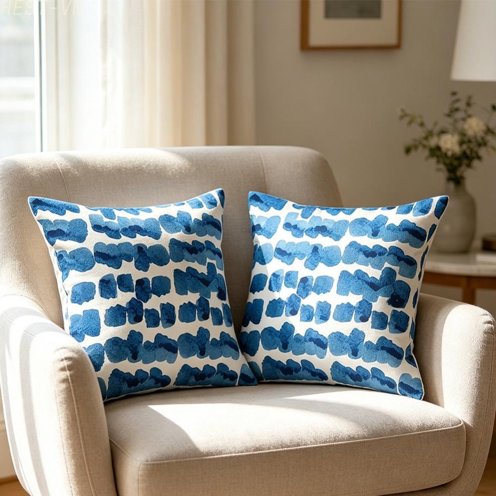 Stylish Blue Geometric Plush Pillowcase - Perfect for Home & Outdoor Decor