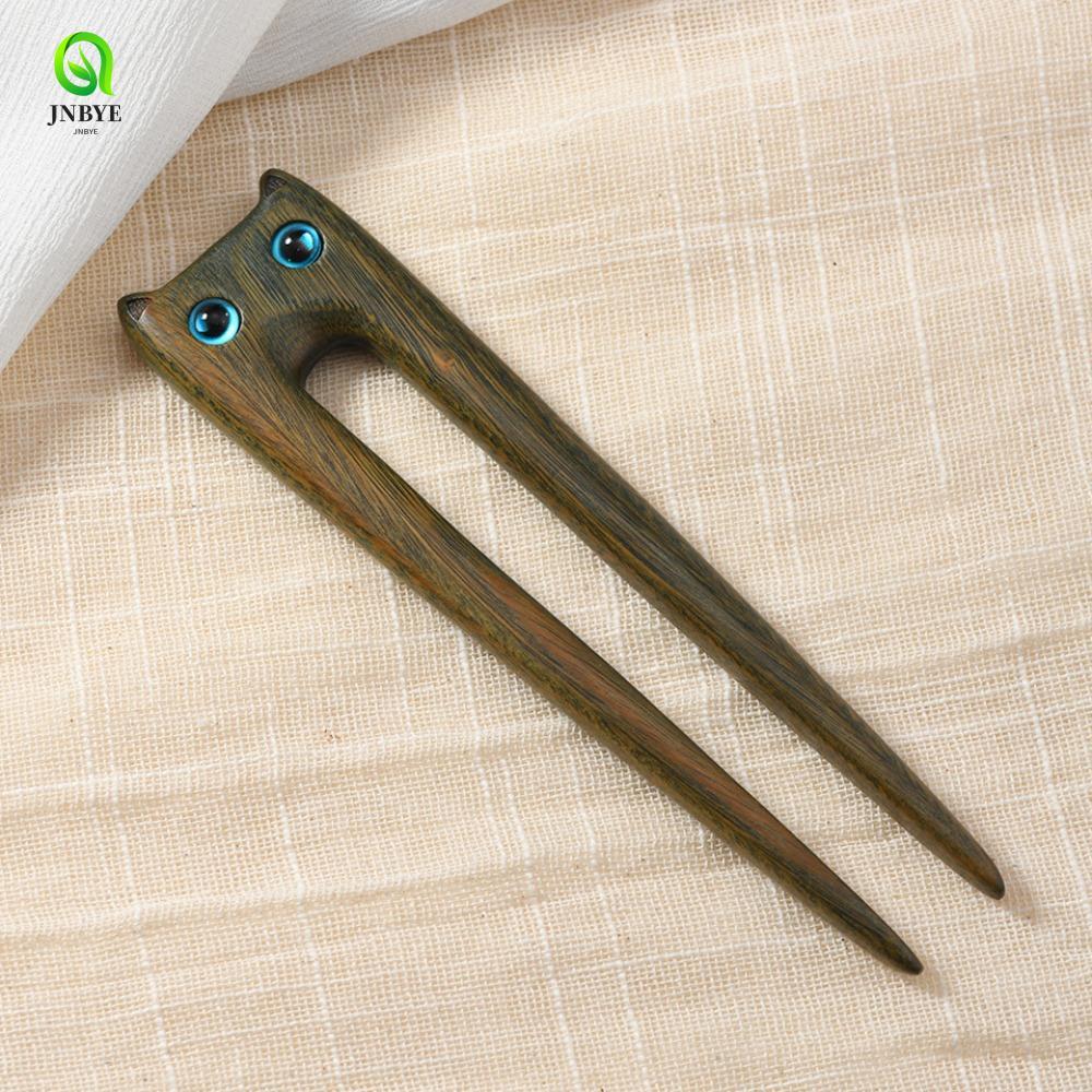 Kẹp tóc mèo gỗ đàn hương JNBYE, Mũ lưỡi trai bằng gỗ Blackwood Kitty Hair Stick, Cổ Nifty Sáng tạo V