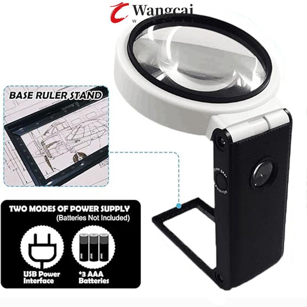 Kính lúp chiếu sáng LED WANGMCAI, Kính lúp cầm tay thiết kế gấp có chân đế đèn, Dễ sử dụng 3,5X 25X 