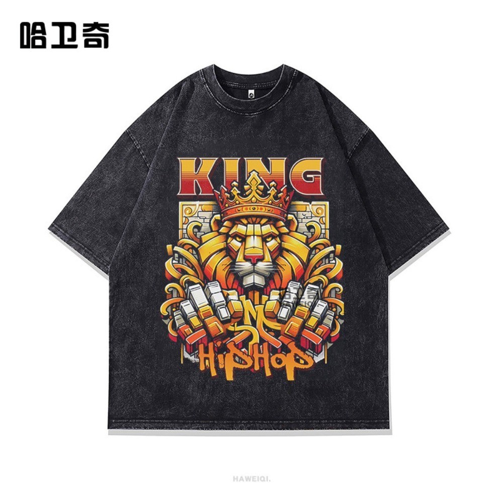 Hàng sẵn có Áo thun hoạt hình cổ xưa của Mỹ Vỏ cổ xưa Áo thun nam đường phố Cotton đã giặt