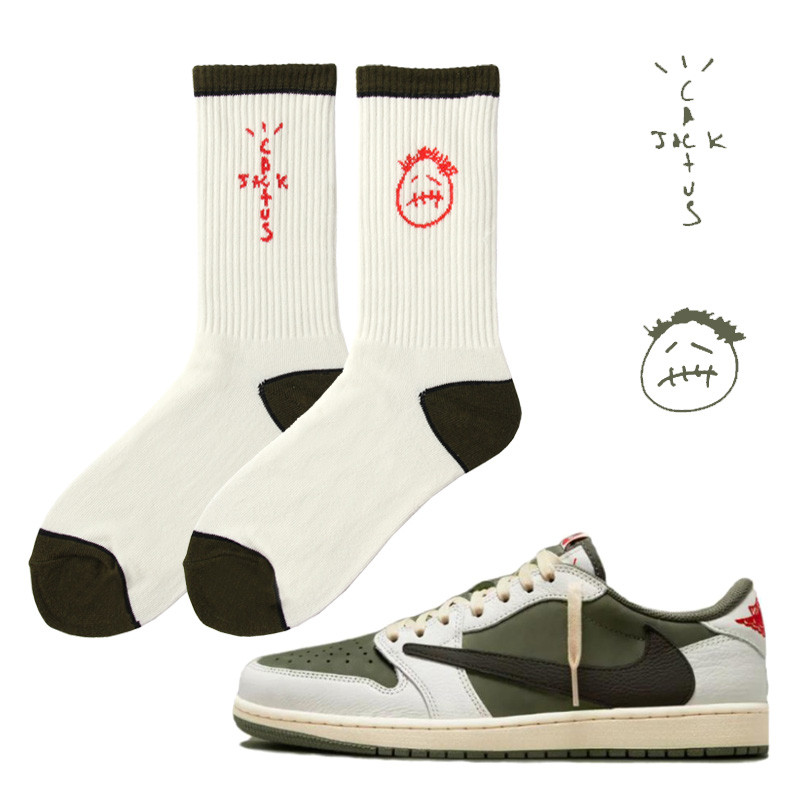 Châu Âu Mỹ Dạo Phố Tất AJ1 Barb Màu Mới Travis Scott Joint AJ4 TS Ván Trượt Tất Hợp Thời Trang