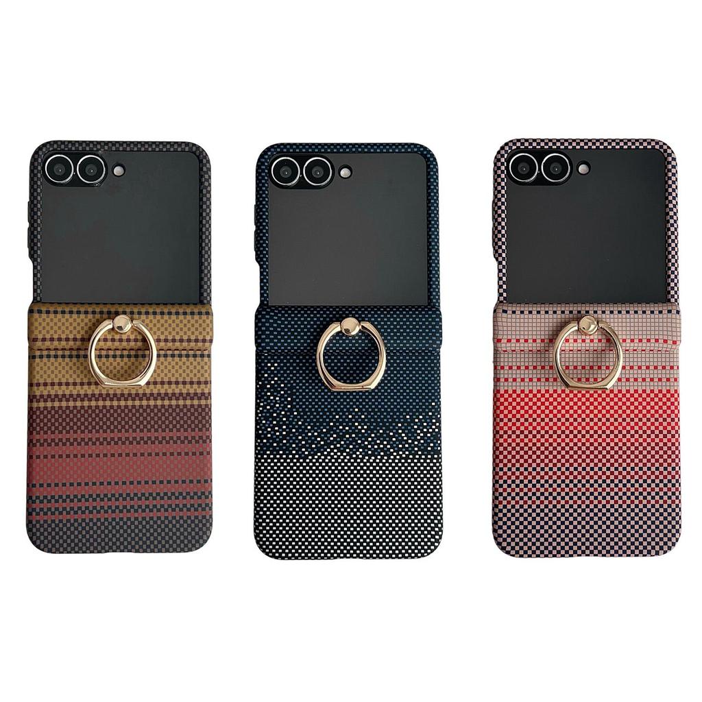 Dành Cho Samsung Galaxy Z Flip 7 6 5 4 3 Nhẫn Giá Đỡ Ốp Lưng Điện Thoại Checker Sọc Họa Tiết Da PU C