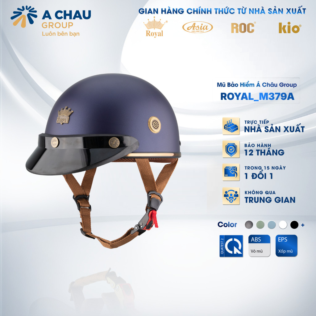 [Nhà Sản Xuất] Mũ Bảo Hiểm 1/2 Nửa Đầu Royal M379A Lưỡi Trai, Nón Bảo Hiểm M379 Nam Nữ Chính Hãng