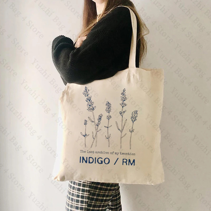 Indigo RM Họa Tiết Túi Tote Thời Trang Album Nhạc Vải Túi Mua Sắm Quạt Kpop Túi Đeo Vai Kim Namjoon 