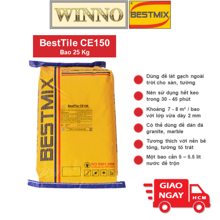 [Hỏa Tốc] Bao 25Kg Keo Dán Gạch Ngoại Thất BestTile CE150 Ốp Tường Lát Nền Bestmix Sika Ceram 200 HP