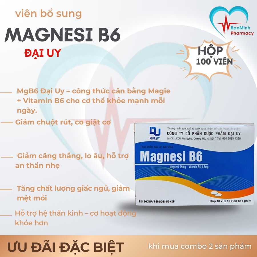 MgB6 Đại Uy – Bổ Sung Magie & Vitamin B6, Giảm Chuột Rút, Giảm Căng Thẳng, Ngủ Ngon