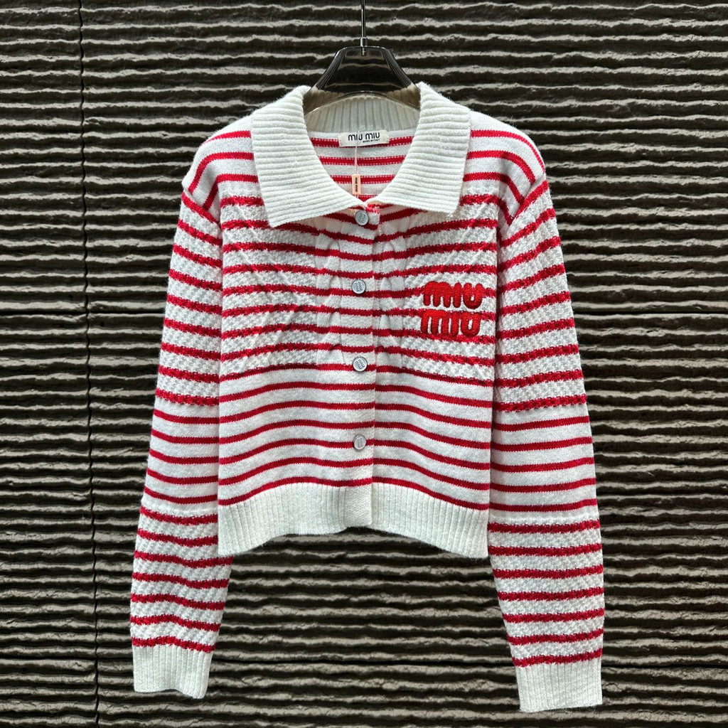 TOST MIUMIU Autumn and Winter New Style Lapel Striped Cardigan Fashion Versatile