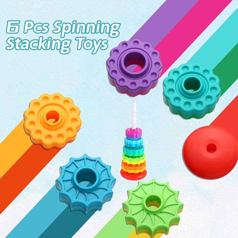 Rainbow Stacking Tower and Spinning Color Recognition Building Blocks Early Learning Educational Toy
