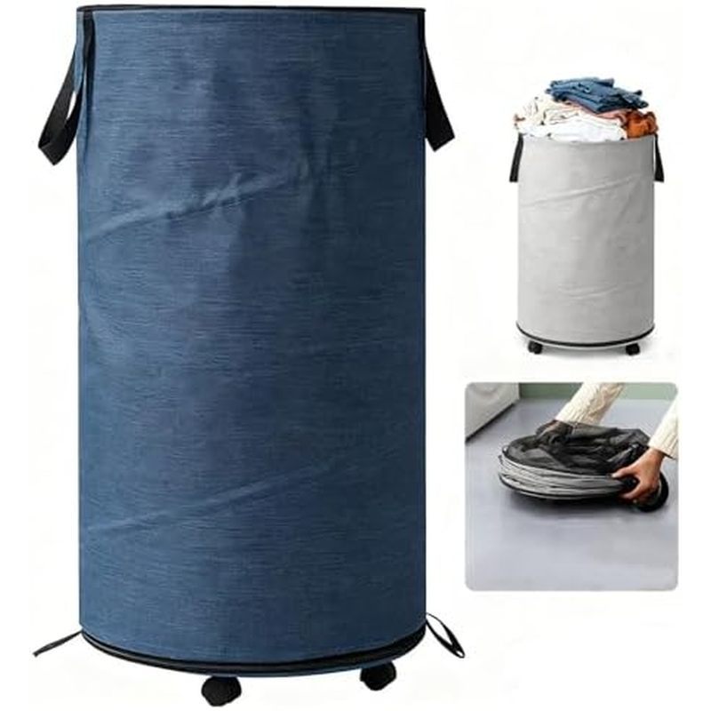 72L Rolling Laundry Hamper, Waterproof Freestanding Collapsible Laundry Basket with Reinforced Handl