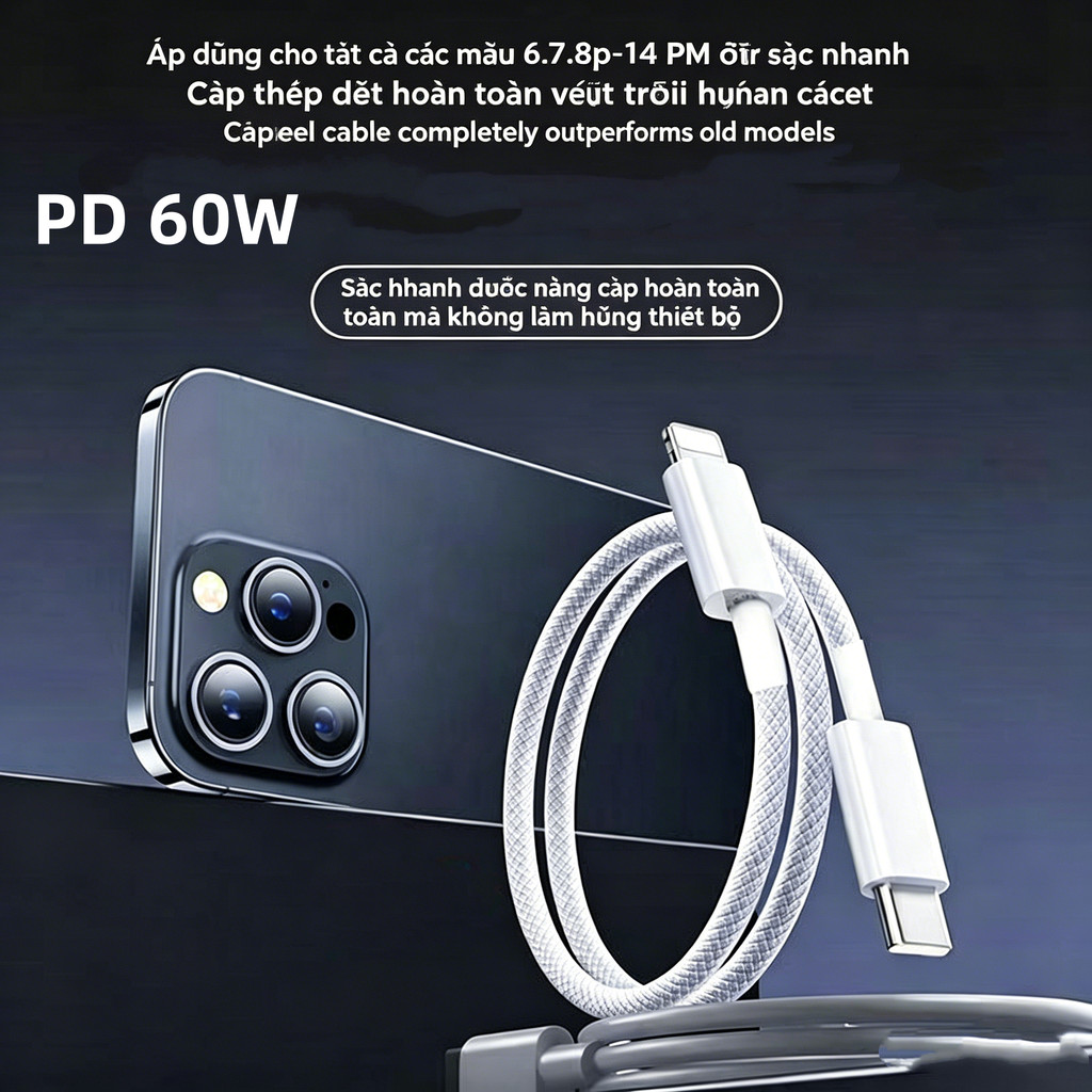 USB-L Cáp dữ liệu sạc nhanh dây nylon phù hợp cho14 13 11max