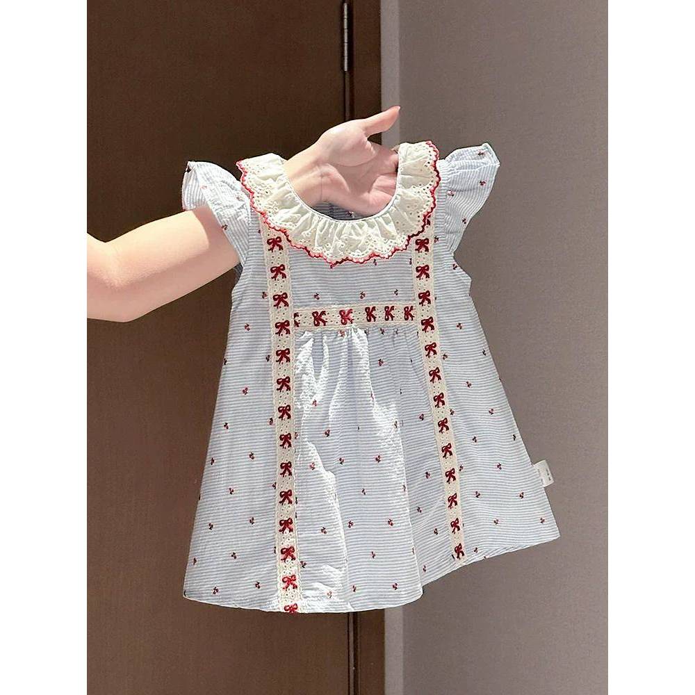 Girls' Dress Summer New Lace Doll Collar Sleeveless Skirt Newborn One Year Old Baby Dress Clothes fo
