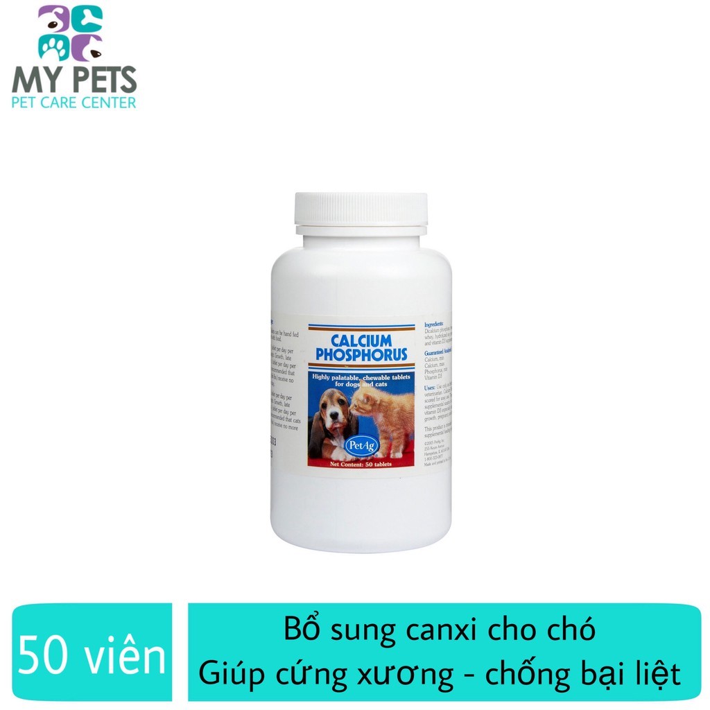 CALCIUM PHOSPHORUS viên nhai bổ sung canxi cho chó mèo - Lọ 50 viên