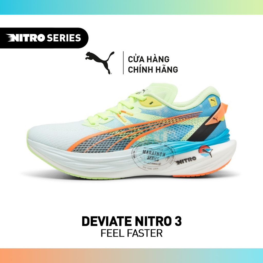 Giày Chạy Bộ PUMA Nam Deviate NITRO 3 MS Nitro Blue-Fizzy Apple Màu Xanh