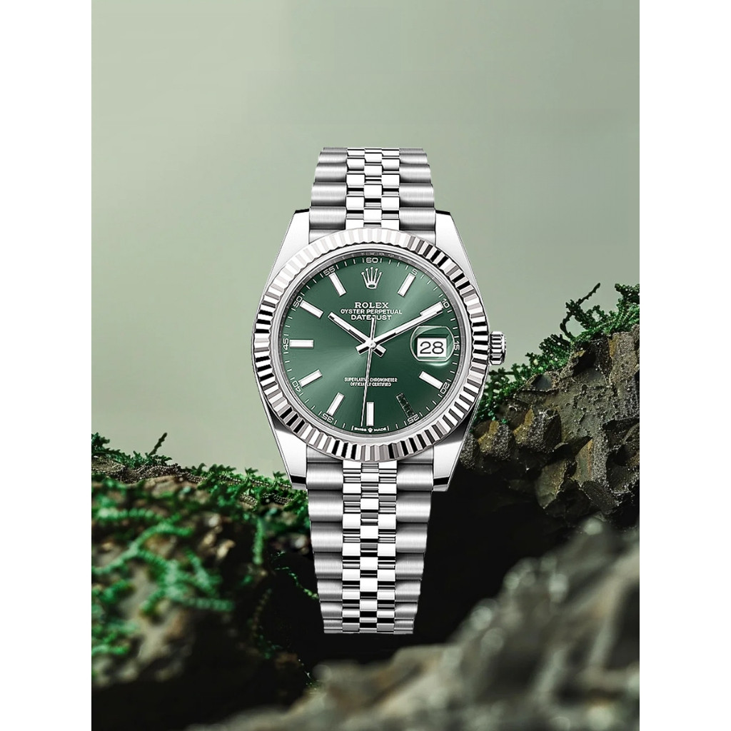 R RSA 2026AAARRo le xsa _ Rel Car gio 41mm Đồng hồ Oyster Style Permanent 41mm Mặt số màu xanh lá câ