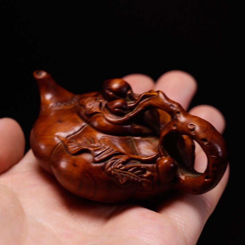 Rò Rỉ Chọn Cổ Cũ Gỗ Hộp Khắc Nồi Mini Tuổi Thọ Nồi Đào Tay Cầm Nồi Gỗ Chắc Chắn Nhà Trà Tay Cầm Thú 