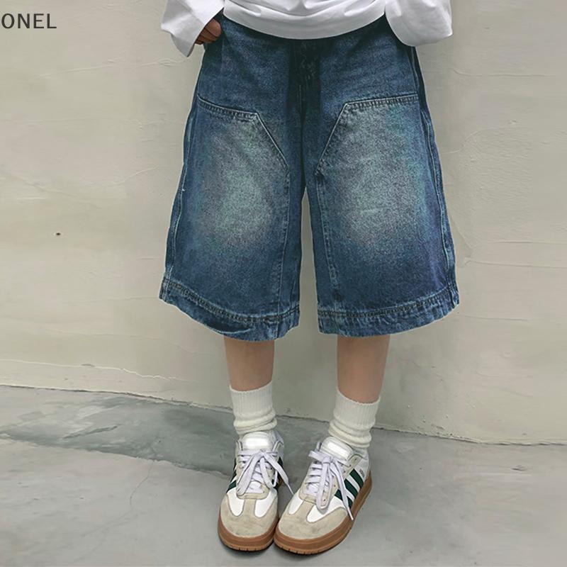 ONEL Y2K Quần jean ngắn nữ style vintage baggy, phù hợp chân rộng