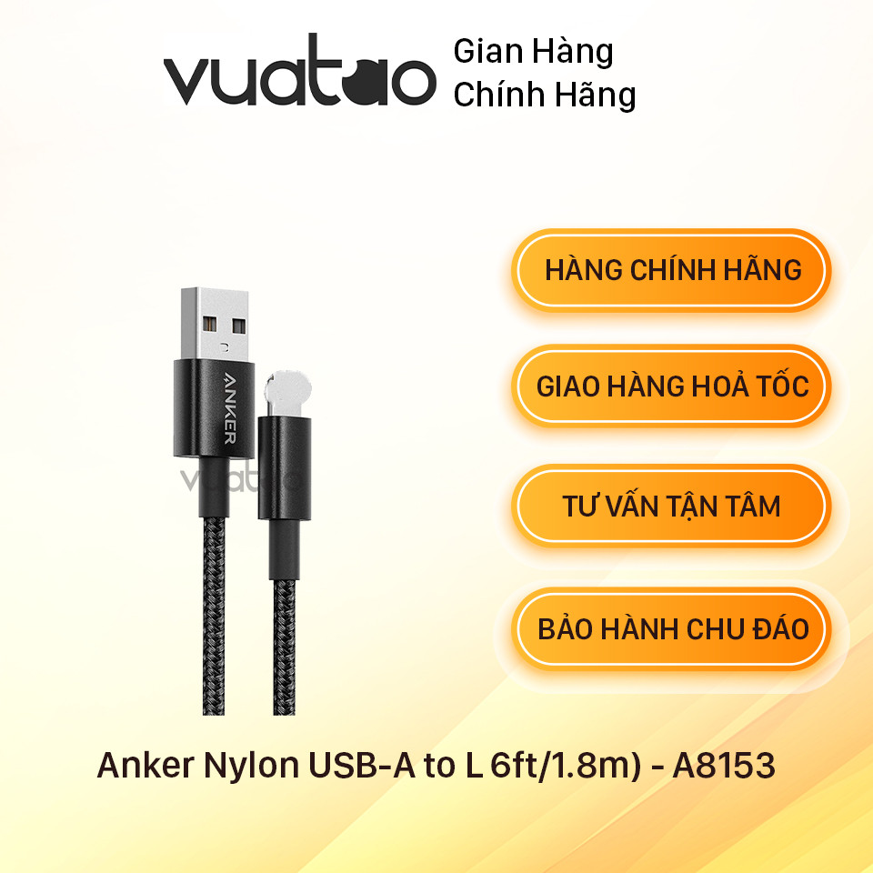[HÀNG USA] Anker Nylon USB-A to L bọc dù, Chống cháy chân sạc (6ft/1.8m) - A8153