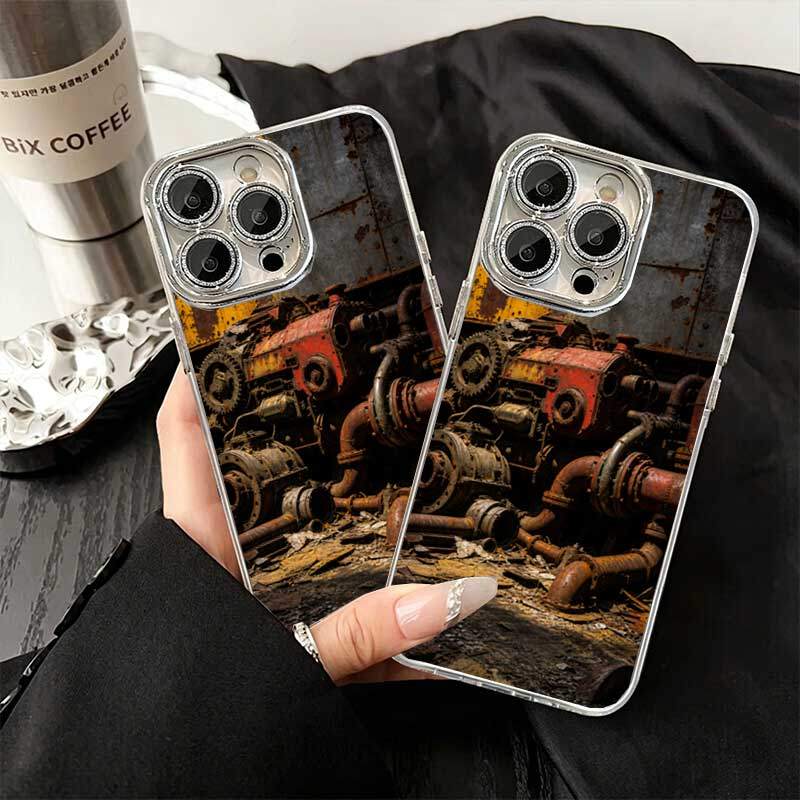 Ốp Lưng iPhone Động Cơ Cũ Rỉ Sét Công Nghiệp,Bảo Vệ Toàn DiệniP 11/12/13/14/15/16/17/Plus/Pro/Max/XR