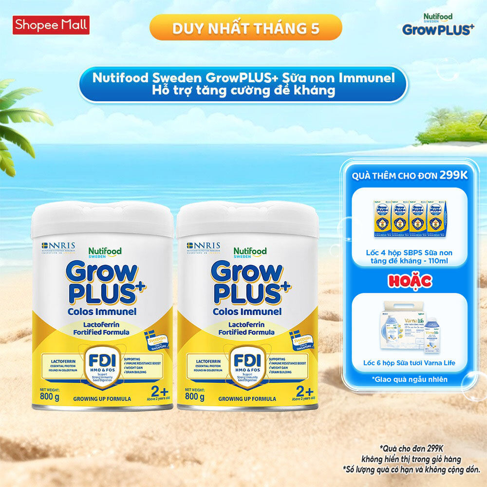 Combo 2 Sữa Bột Nutifood Sweden GrowPLUS+ Sữa Non Immunel trên 2 tuổi lon 800 g (Bao bì tuỳ lô hàng)