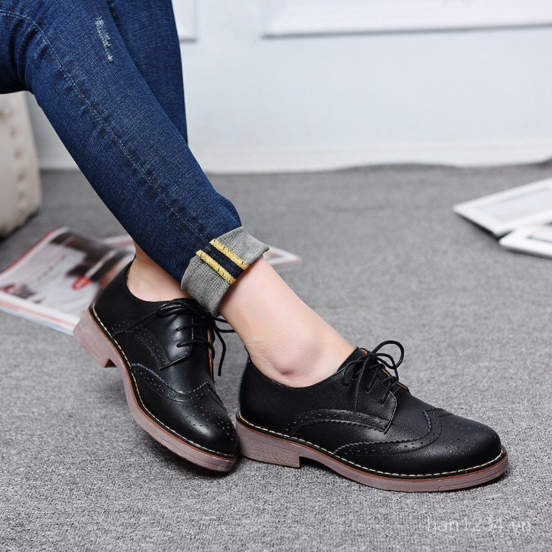 British-style brogue women's shoes, lace-up Oxford flats, comfortable, casual, breathable, carved pr