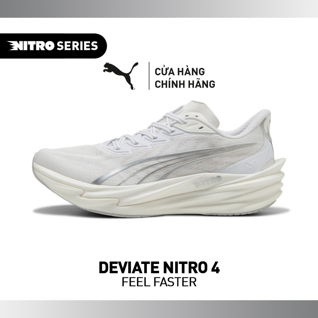 Giày Chạy Bộ PUMA Nam Deviate NITRO 4 White-Feather Gray Màu Trắng