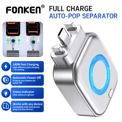 Fonken Overcharge Tự Động Dừng Sạc Adapter 140W Type-C Sang Type-C Full Charge Ngắt Kết Nối Bảo Vệ Cho Điện Thoại Laptop