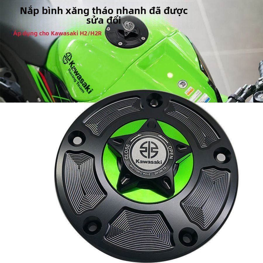 Áp dụng cho Kawasaki H2 H2R H2R Nắp bình xăng hợp kim nhôm cải tiến, có chức năng tháo lắp nhanh Phụ