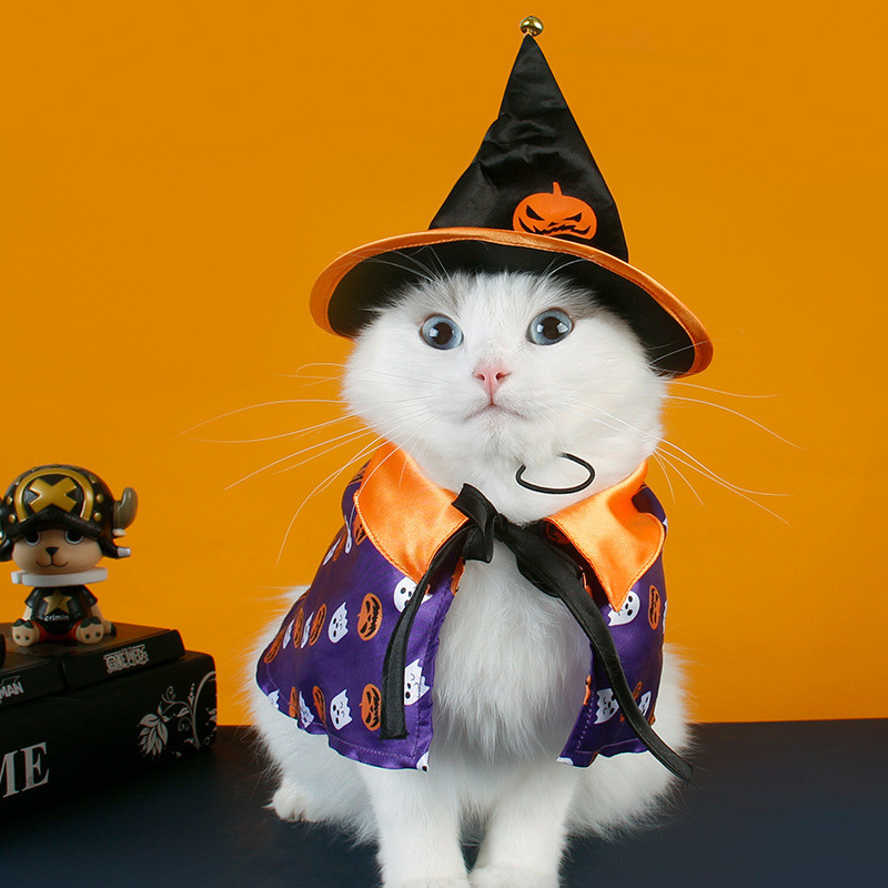 Jizai Mèo Chó Halloween Áo Khoác Mũ Bộ Bí Ngô In Áo Có Thể Điều Chỉnh Mũ Chuyển Đổi Thú Cưng Trang P