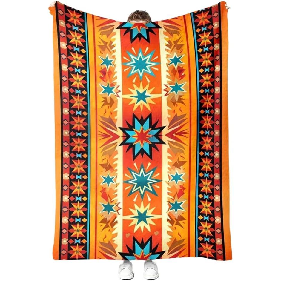 Chăn họa tiết Navajo Tây Nam, Chăn và Ném Aztec hình học để trang trí Aztec cho gia đình (40 × 30 in