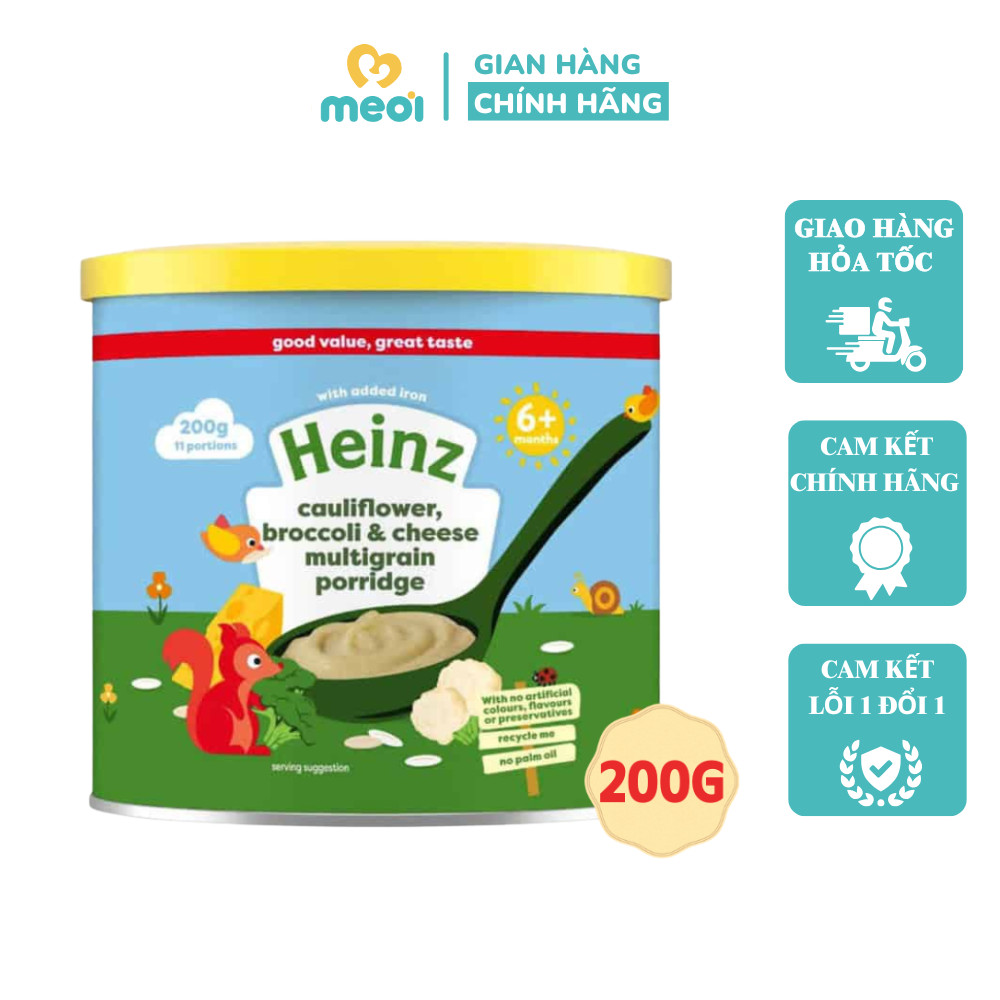 Bột ăn dặm Heinz ngũ cốc, súp lơ, bông cải, phomai cho bé từ 6 tháng - Hộp 200G (Date 3/2026)