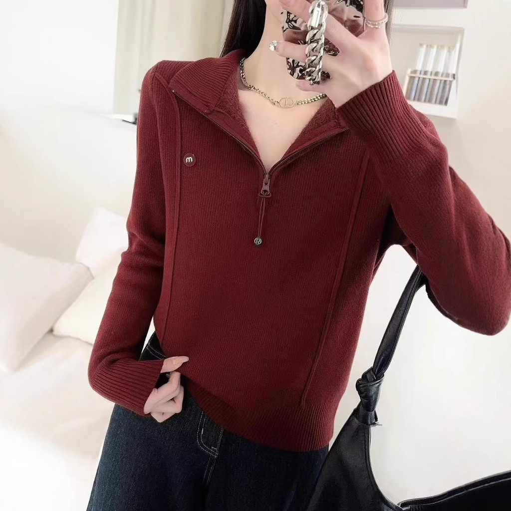 Ankara Top Thu Đông Phong Cách Mới, Nửa Cổ Rùa, Đáy Dệt Kim Lót Lông Cừu