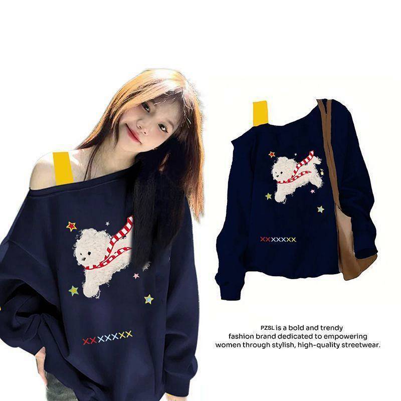 Sweater Women's Design off-Shoulder off-Shoulder Fake Two-Piece Long-Sleeved Top Sweater Women's Des