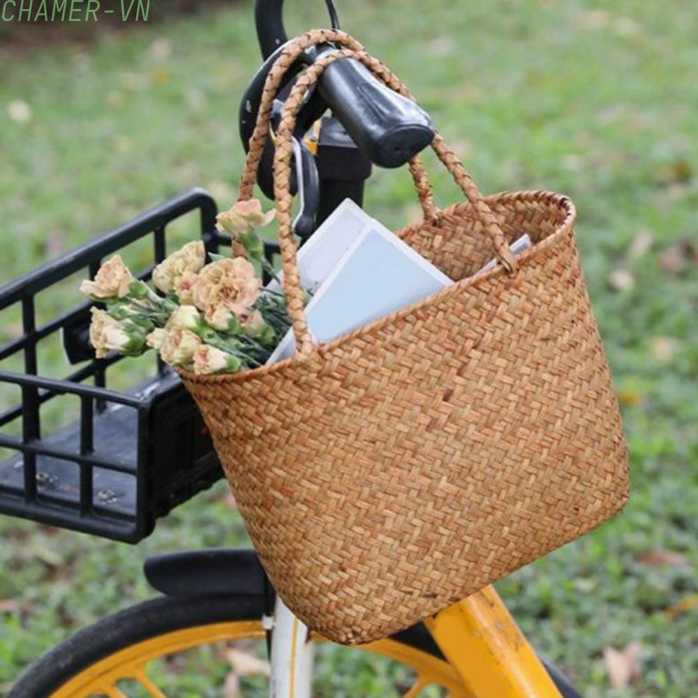 【CHAMER】Woven Picnic Basket with Sturdy Handle for Outdoor Use 23x22.2x11cm Orange Brown【HomeLiving】
