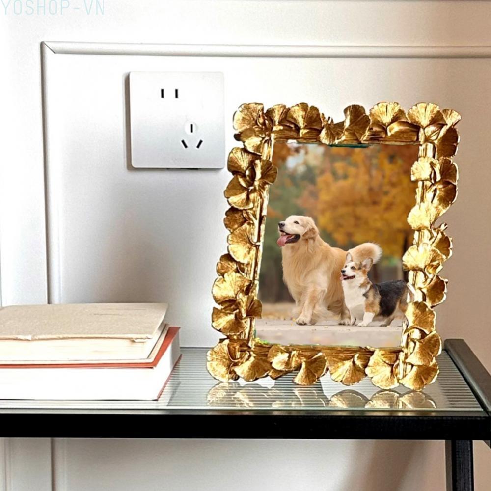 [Ysp]4x6 Photo Frame Ginkgo Biloba Design Hand-Carved Frame High-Definition Glass