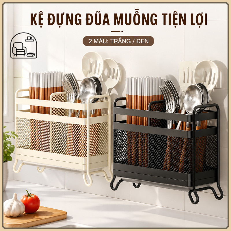 hop dung dua gia de dua thia thep carbon 3 ngan treo tuong de ban thoat nuoc chong moc nha bep
